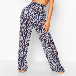 Nautical Rope Print Wide Leg Beach Pants